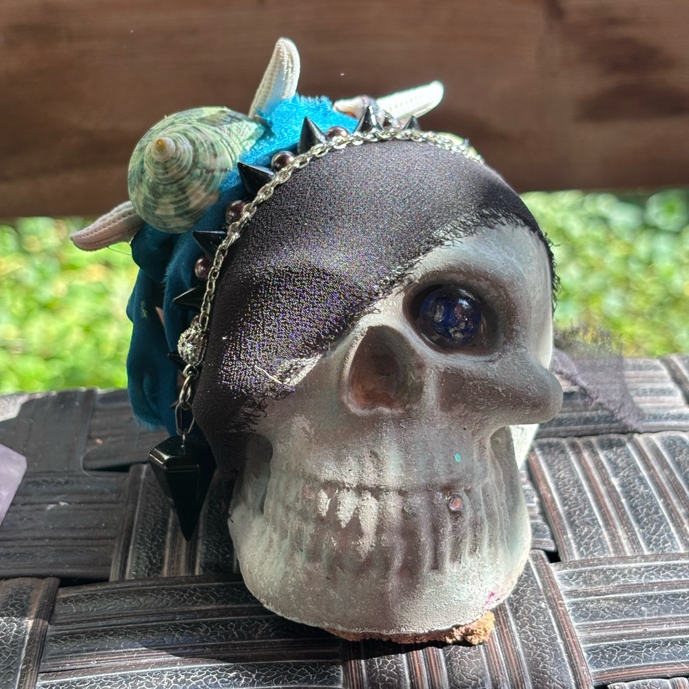 Decorative Skull with Blue and Black Accents